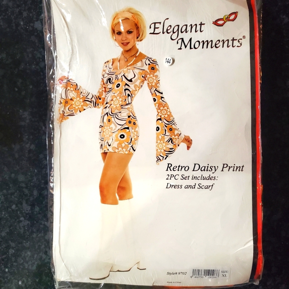 Sexy Retro Daisy Print Dress &Scarf- Costume- Size Adult L -New- RRR Halloween